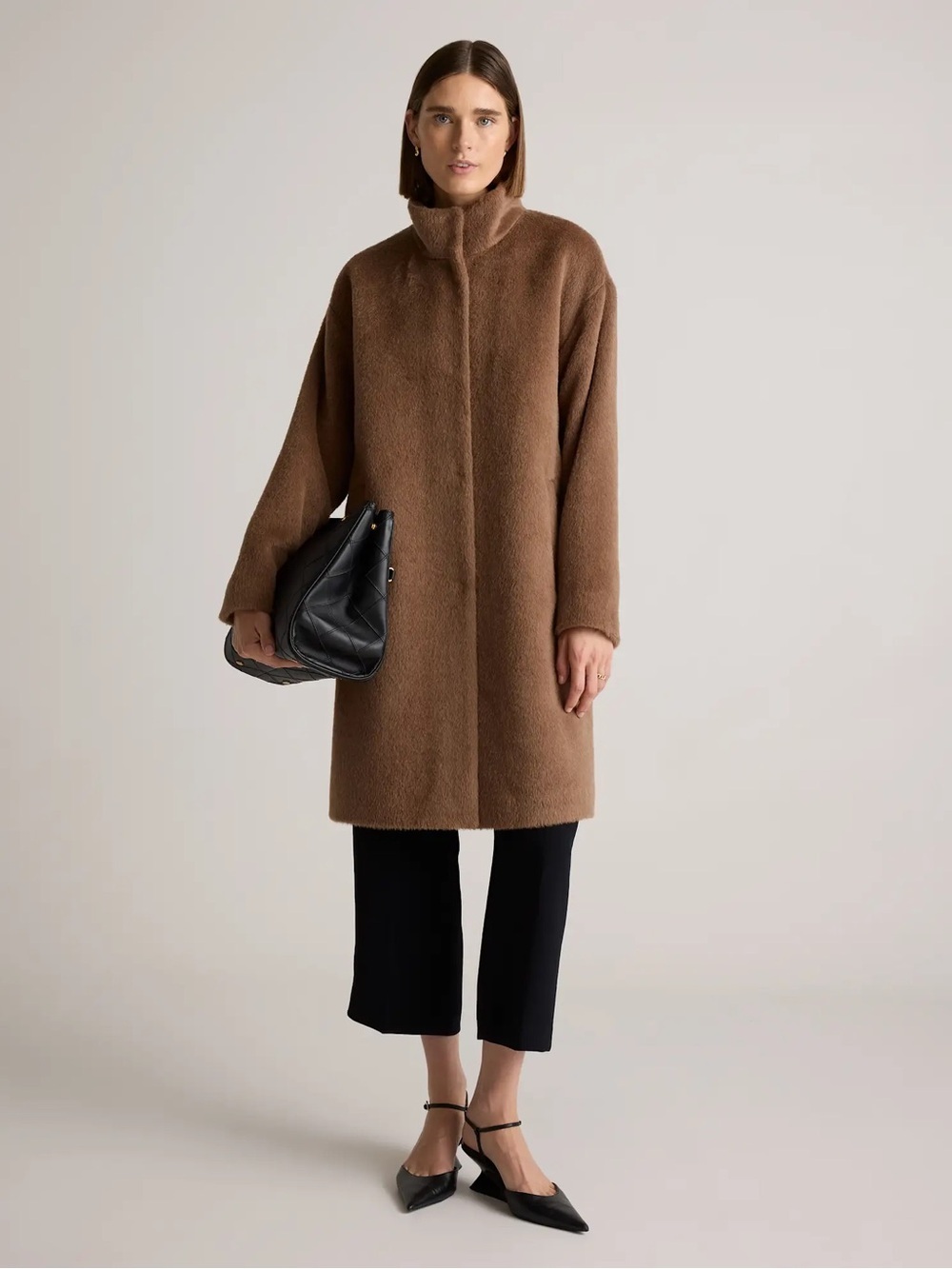 Alpaca-Wool Stand Collar Coat in Rustic Brown/m size M